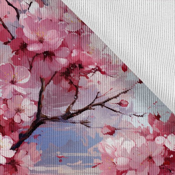 Tela de punto funcional para camisetas flor de cerezo
