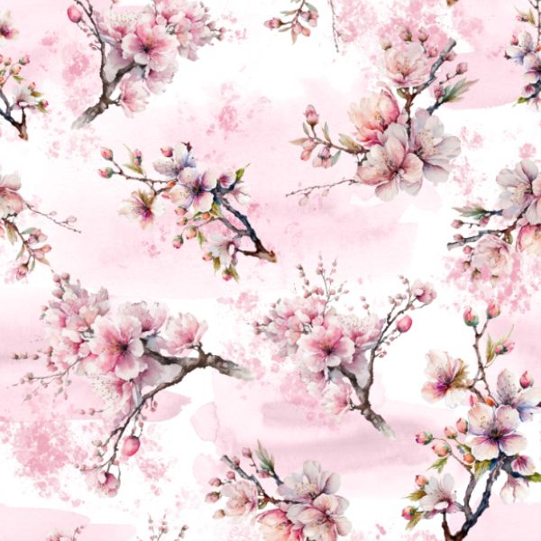 Panel patrón kimono de chifón/silky talla M flores sakura