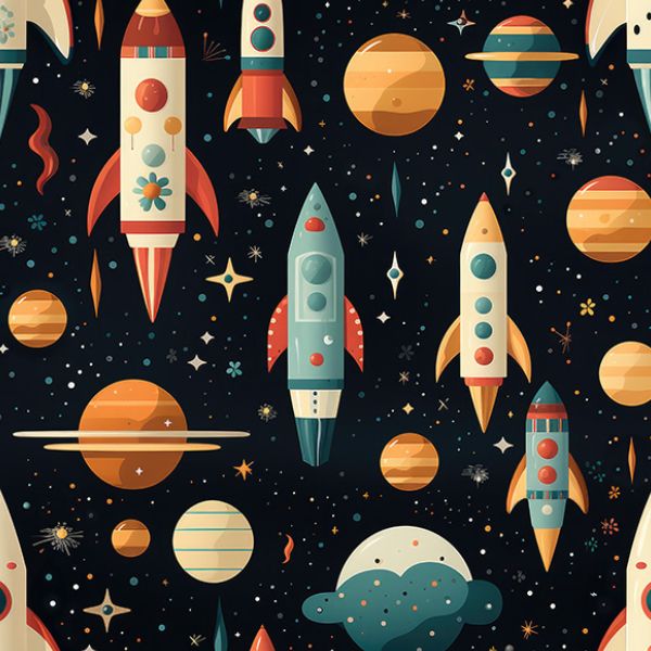 Panel patrón mono infantil Ayman de softshell talla 92 cohetes espaciales