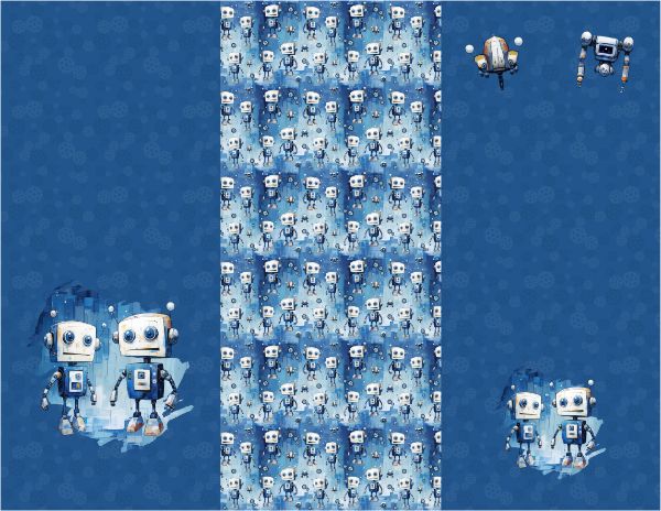 Tela de punto Takoy robots azules