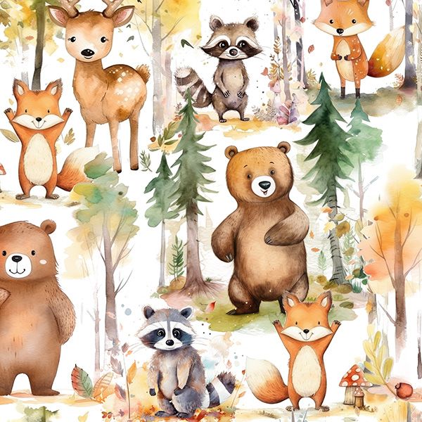 Panel PUL para cubierta de pañal aventura en el bosque de animalitos