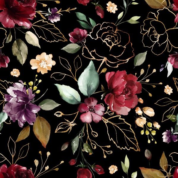 Panel patrón para chaqueta de softshell mujer talla 42 flores doradas negro