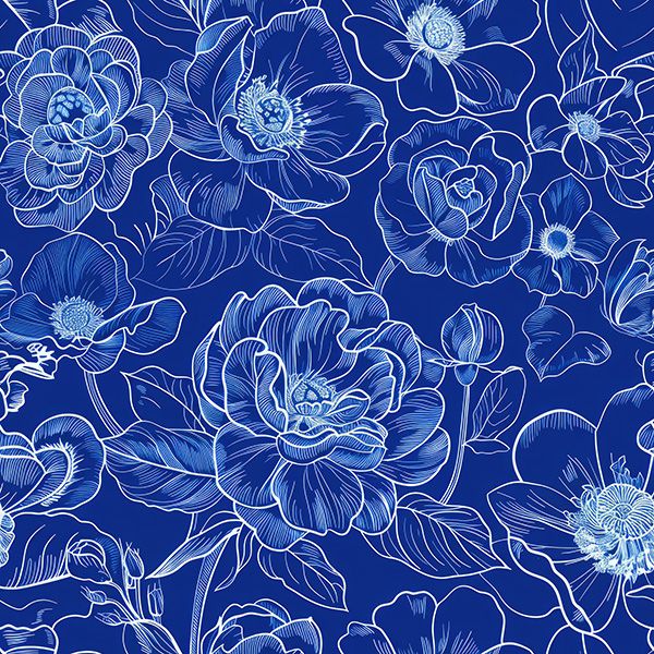 Tul suave flores impresión azul
