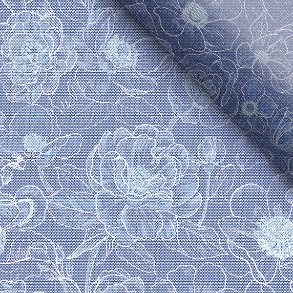 Terciopelo/Velvet Doris flores impresión azul