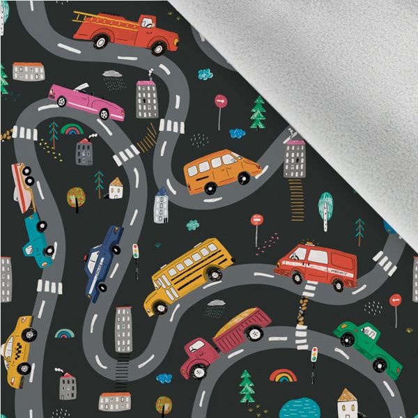 Panel patrón para pantalones de softshell talla 116 coches coloridos
