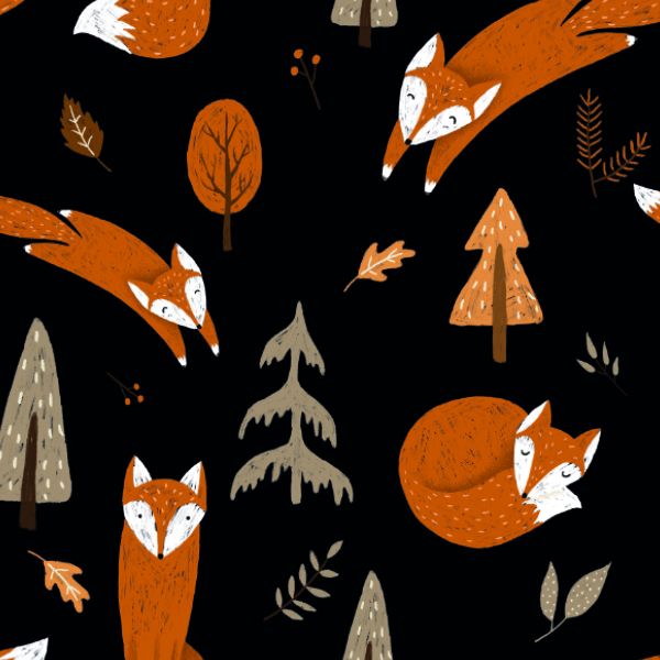 Panel patrón para chaqueta de softshell talla 158 zorros en otoño negro 