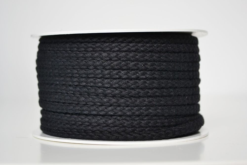 Cordón trenzado de algodón 5 mm negro (por metro)