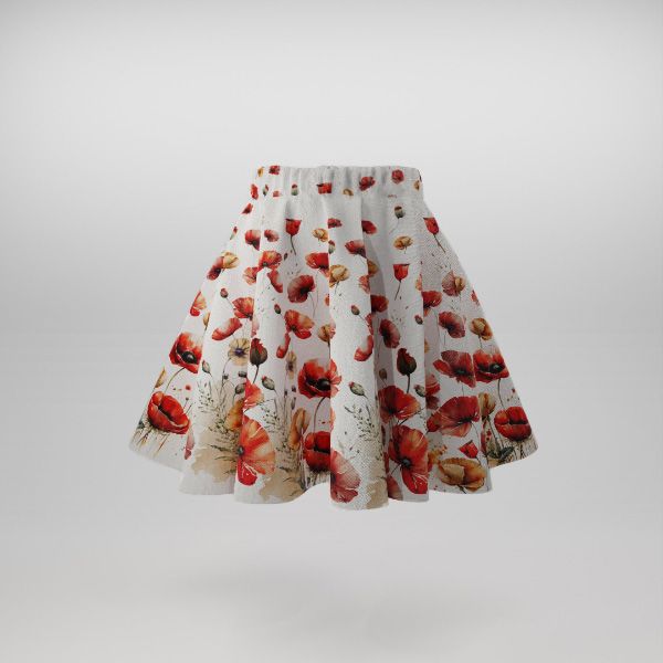 Panel patrón falda circular de algodón premium amapolas pintadas