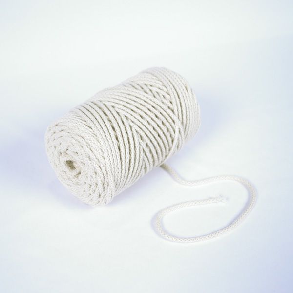 Cordón trenzado de algodón 6 mm premium crudo (por metro)