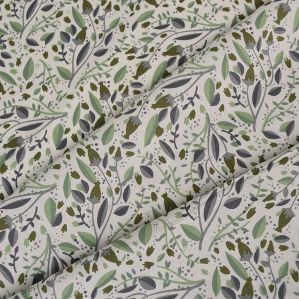 Popelín algodón Zoya blanco - hojas verdes