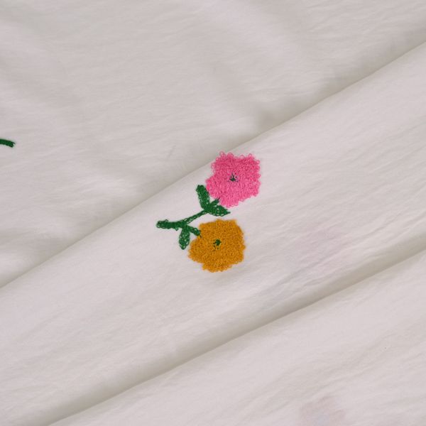 Imitación de lino con bordado flores blanco
