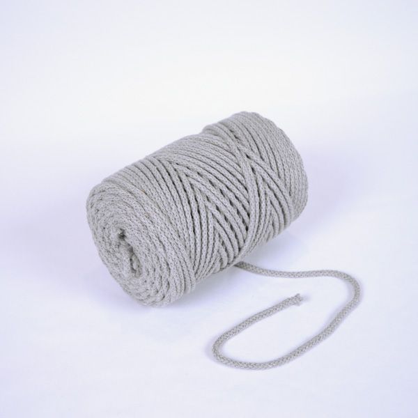Cordón trenzado de algodón 6 mm premium gris claro (por metro)