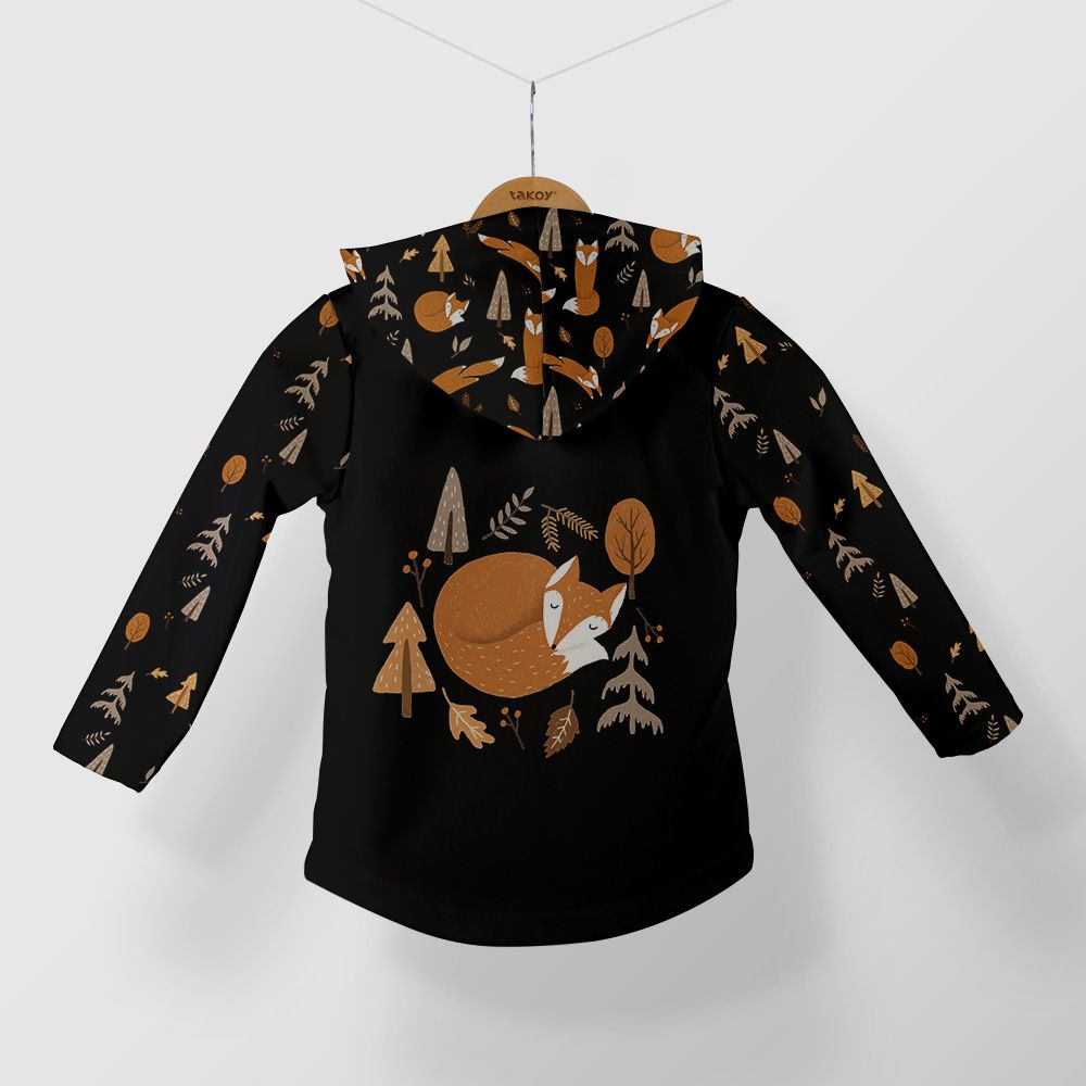 Panel patrón para chaqueta de softshell talla 158 zorros en otoño negro 