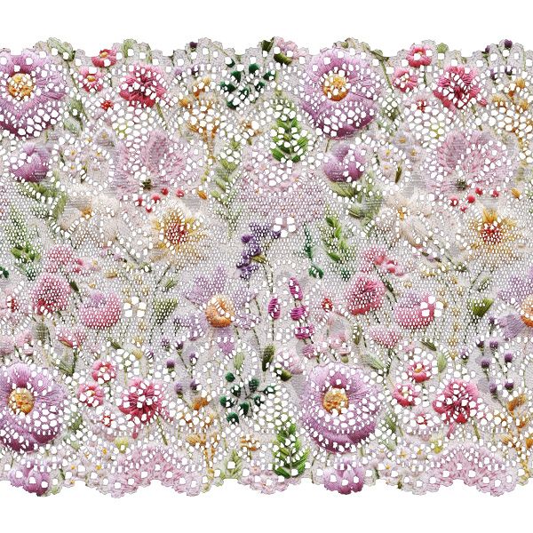 Cinta terciopelo elástica 4 cm imitación bordado flores Violet