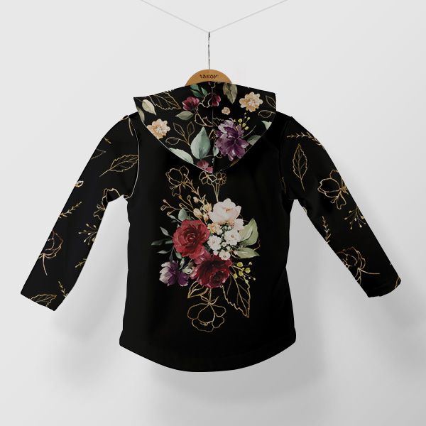 Panel patrón para chaqueta de softshell mujer talla 44 flores doradas negro