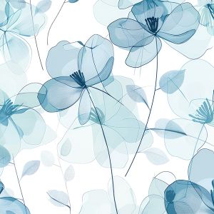 Chifón gasa transparente flores azules