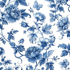 Satén elástico semibrillante blue flowers