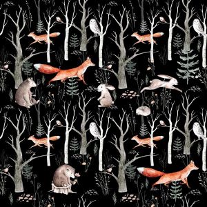 Panel para cubierta de pañal PUL - animalitos en el bosque negro