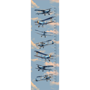 Panel medidor infantil de pared / poliéster impermeable aviones retro azul