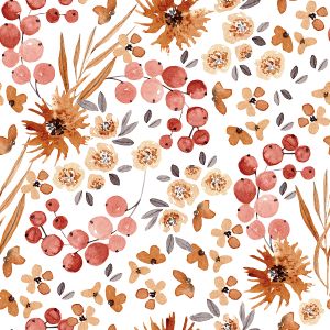 Popelín algodón MIX flores campestres rojo-mostaza 