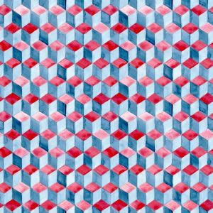 Tela de punto Takoy Cubes 3D azul-rojo