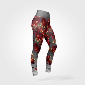 2ª calidad - Panel patrón leggings deporte Slim fit talla 40 peonías rojas en fondo gris 