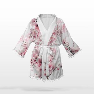 2ª calidad - Panel patrón kimono de chifón/silky talla M flores sakura