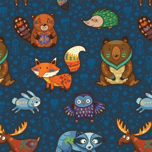 Panel para PUL cubierta de pañal animales aztecas en azul marino