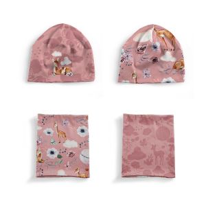 Panel patrón gorro y cuello tubular infantil tela de punto talla XS - nature/naturaleza rosa antiguo