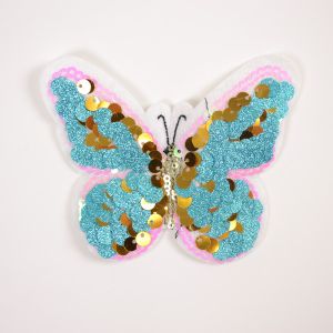 Parche termoadhesivo mariposa de lentejuelas azul