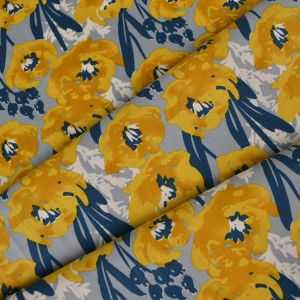 Popelín algodón Bibi gris - flor amarilla