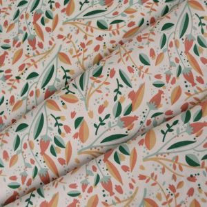 Popelín algodón Zoya blanco - hojas naranja