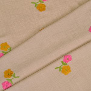 Imitación de lino con bordado flores beige