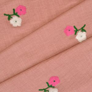 Imitación de lino con bordado flores rosa antiguo