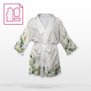 Panel patrón kimono de chifón/silky talla S eucalipto blanco