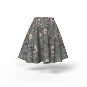 Panel patrón falda circular de algodón premium imitación bordado flores de prado Antonia gris